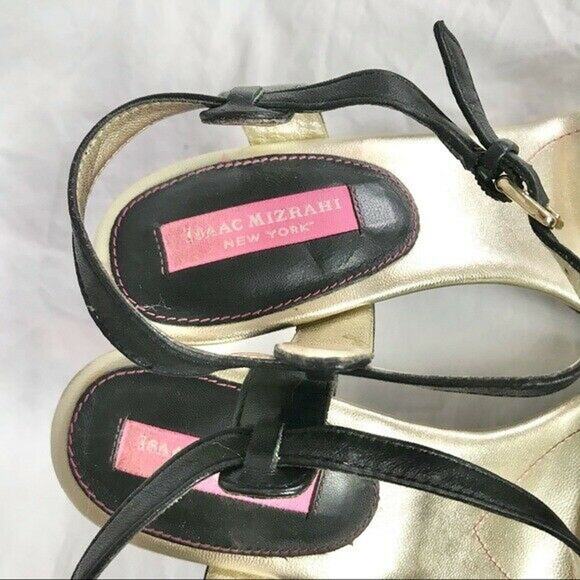 Isaac Mizrahi New York Size 8 Isbelle High Heels Black Gold Date Night Leather - Picture 3 of 9